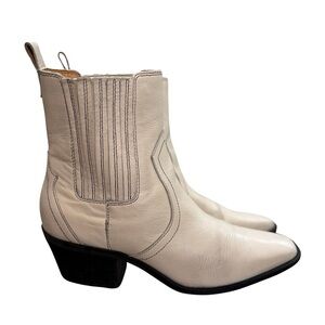 Crown Vintage Women's Cowgirl Kanarian Western Booties White Leather Size 8 1/2